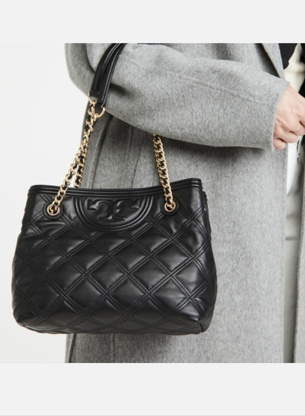 Tory Burch Black Quilted Tote with Gold Chain Straps